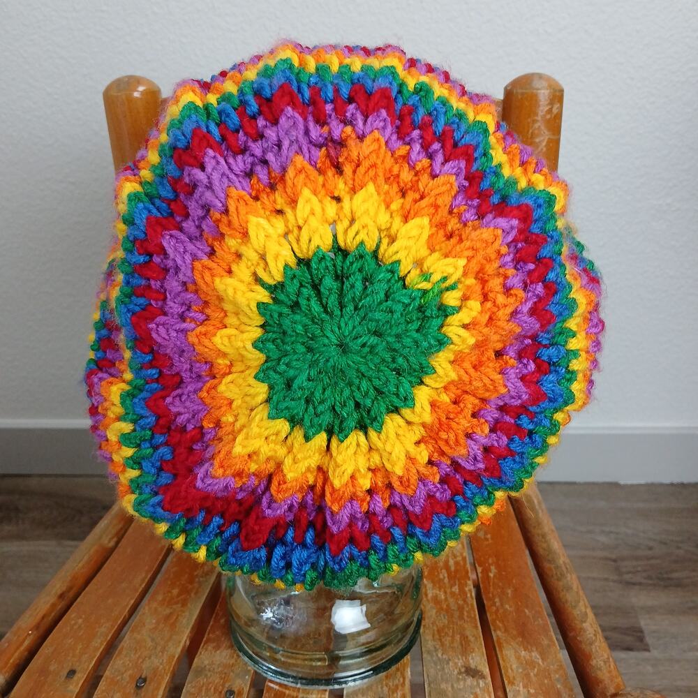 Rainbow Slouchy with a Brim OSFM handmade crochet newsboy premade Pride kidcore - Picture 3 of 8
